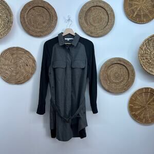 $598 See by Chloe Gray Black Belted Button Up Collared Long Sleeve Mini Dress 6